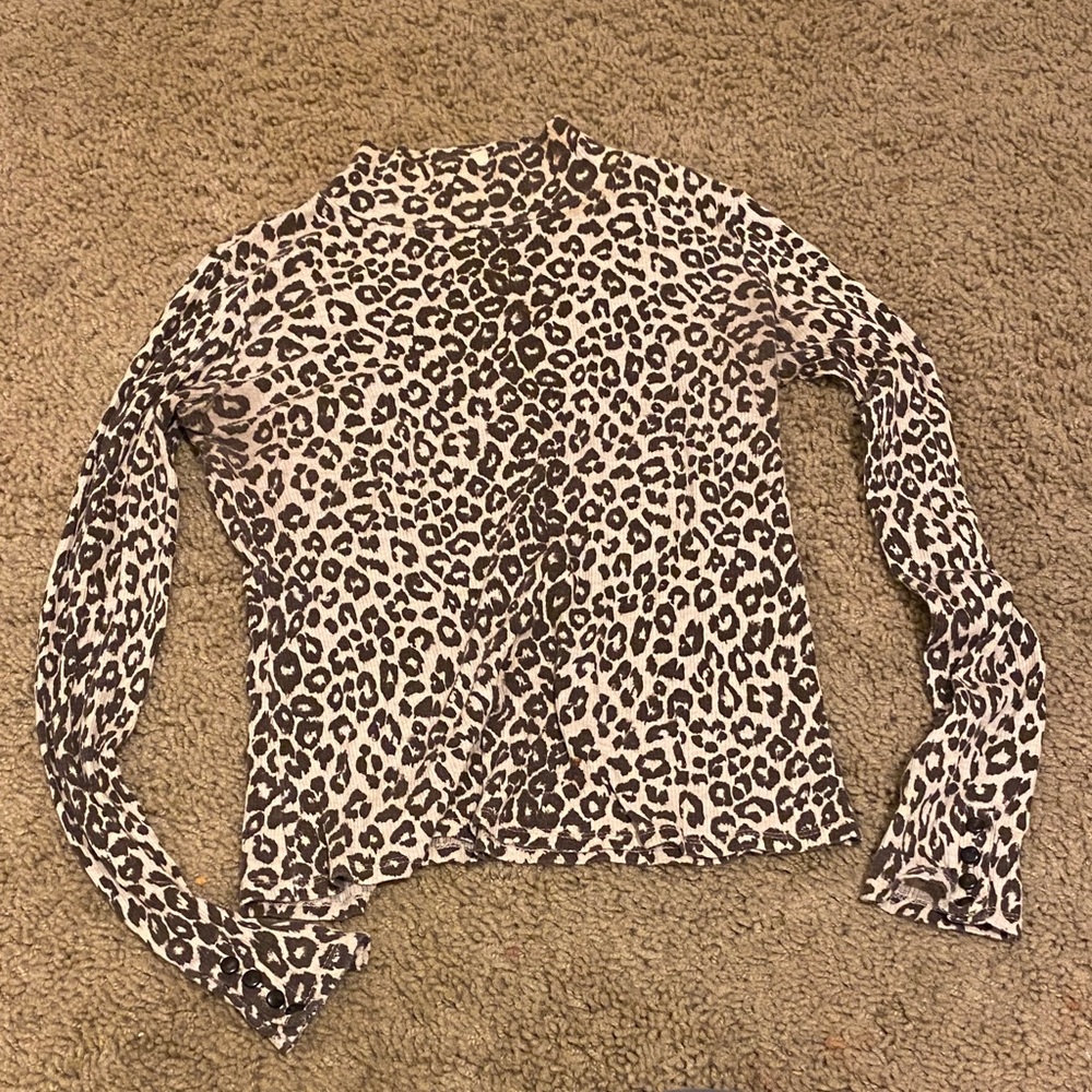 Sezane Animal Print Long Sleeve Top - Black and White